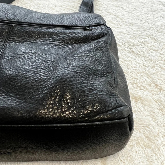 Stone Mountain Blk Leather Triple Zippered Compartments shoulder hobo - Picture 9 of 16